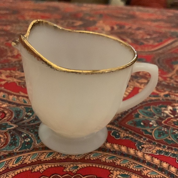 Vintage Fire King milk glass with gold trim creamer. See photos for details. - Picture 2 of 8